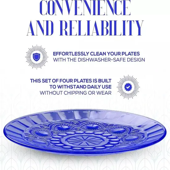 Elle D&eacute;cor Glass Salad Plate | Set of 4 | Blue | 6-Inch Dishwasher Safe {4}
