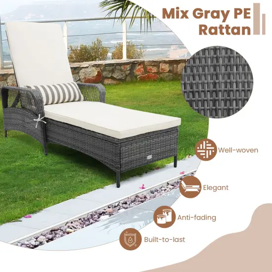 Outdoor Chaise Lounge Chair Recliner With 6-level Backrest Cushion And Pillow {5}