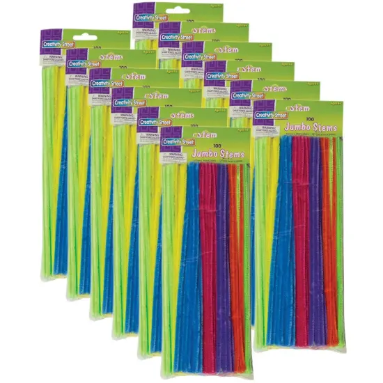 Jumbo Stems, Hot Assorted Colors, 12" x 6 mm, 100 Per Pack, 12 Packs {1}