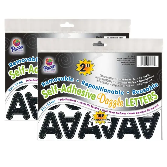 Self-Adhesive Letters, Black Dazzle, Puffy Font, 2", 159 Per Pack, 2 Packs {1}