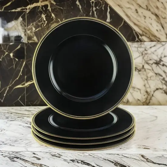 Elle Decor Beaded Charger Plate 13" Decorative Melamine Dinner Plate, Set of 4 {3}