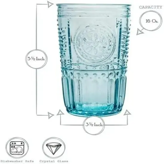 Bormioli Rocco Romantic Cooler Drinking Glass Set of 4, 16 oz - Light Blue {3}