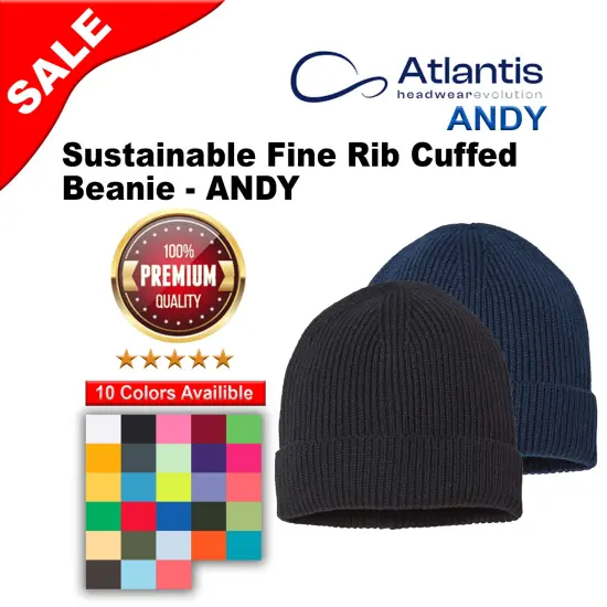 Atlantis Headwear&reg; Sustainable Fine Rib Cuffed Beanie Navy {2}