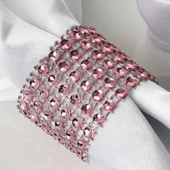 20-Pieces Diamond Rhinestone Mesh Napkin Rings Pink {5}
