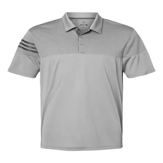 Adidas&reg; Heathered 3-Stripes Colorblocked Polo Grey three {1}
