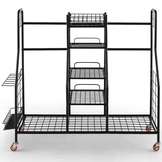 Double Golf Bag Rack with Removable Golf Club Stand and Wheels-Black {1}