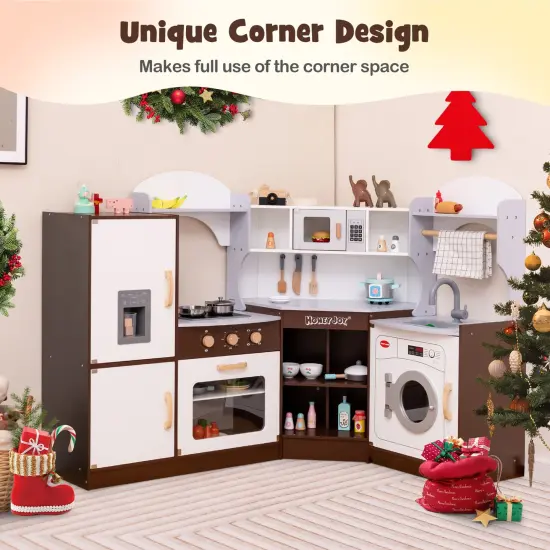 Brown Kitchen Play-set with Ice Maker Microwave Oven Sink and Washing Machine for Kids {5}