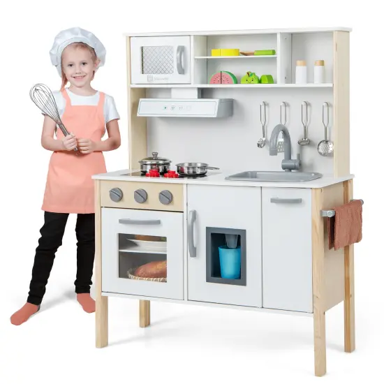 Wooden Pretend Play Kitchen Set For Toddlers-white {4}