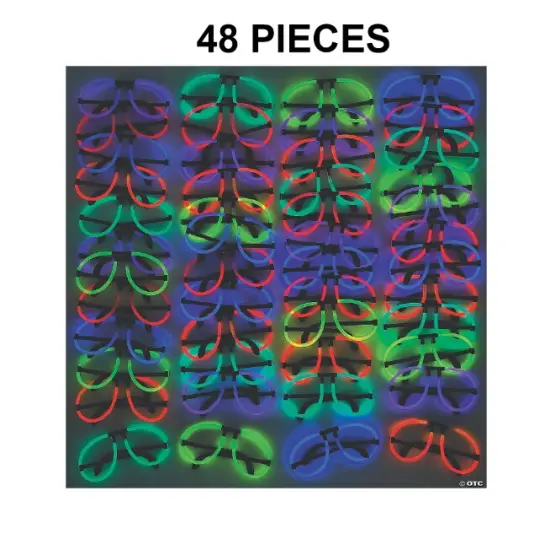 Red Blue & Green Glow Glasses with Black Plastic Ear Pieces 8" Bulk 48 Pc {1}