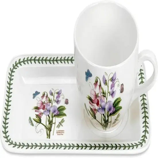 Portmeirion Botanic Garden Porcelain Soup Cup (20 oz) & Sandwich Set - Sweet Pea {1}