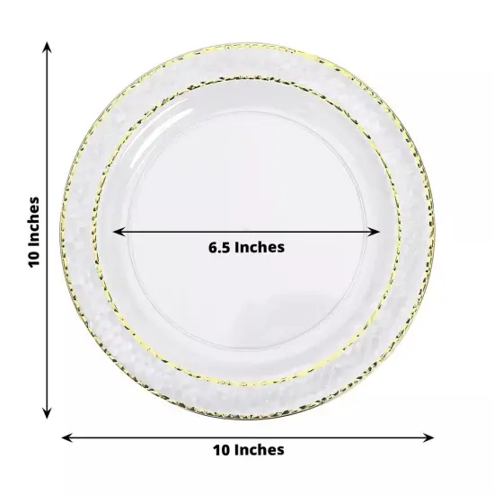 40 CLEAR 10" Round Salad PLATES Hammered GOLD Trim {5}