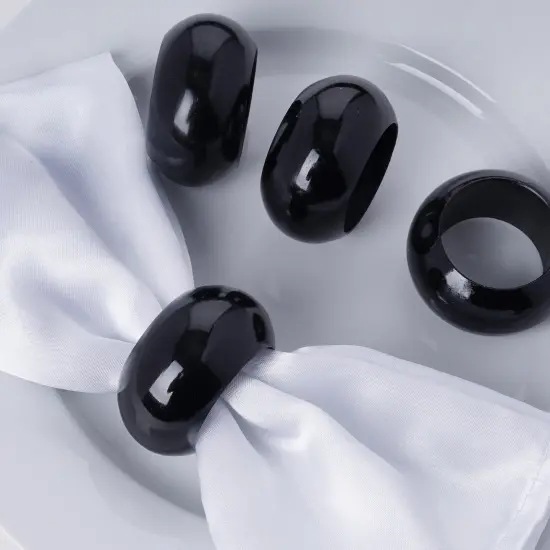 12-Pieces Acrylic Napkin Rings Set Black {4}