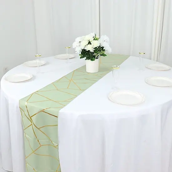 Geometric Polyester Table Runner Sage green {4}