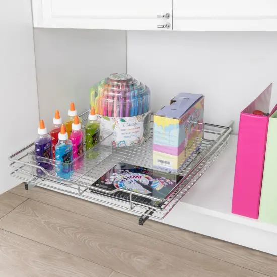 Smart Design Pull Out Cabinet Shelf - Extra Large - 20 In. x 21-40 - Chrome {3}