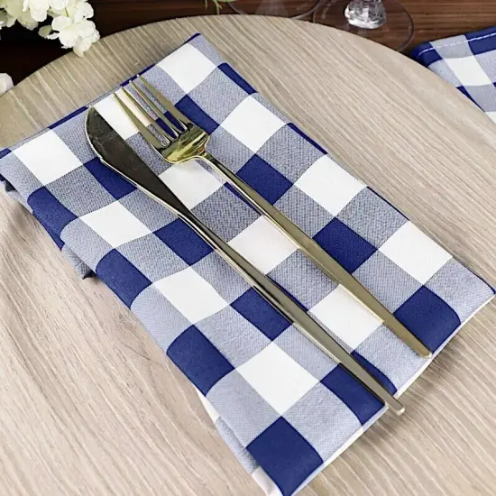 25 pcs 15x15" Navy Blue White Checkered Polyester NAPKINS {3}