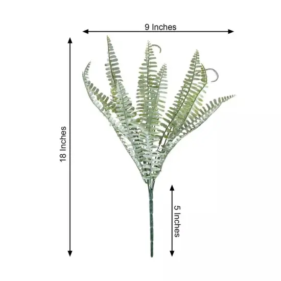2 FROSTED GREEN 18" Faux Boston Fern ARTIFICIAL LEAVES Greenery Stems {5}