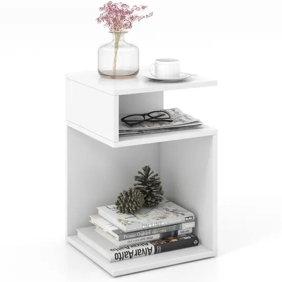S-shaped Side Table With Unique S-shaped Frame And 2 Open Compartments-white {3}