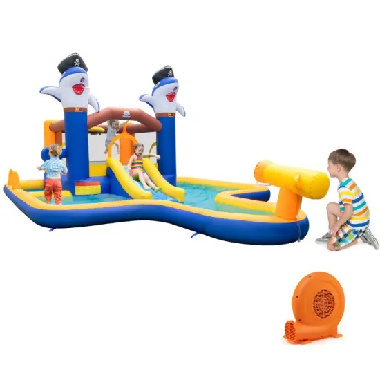 7-In-1 Water Slide Park with Splash Pool and Water Cannon with 750W Blower {2}