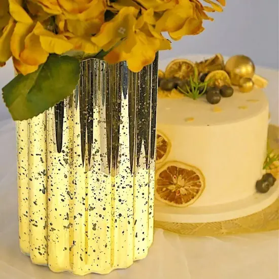 GOLD 9" Wavy Design Mercury GLASS Hurricane CANDLE HOLDER {3}