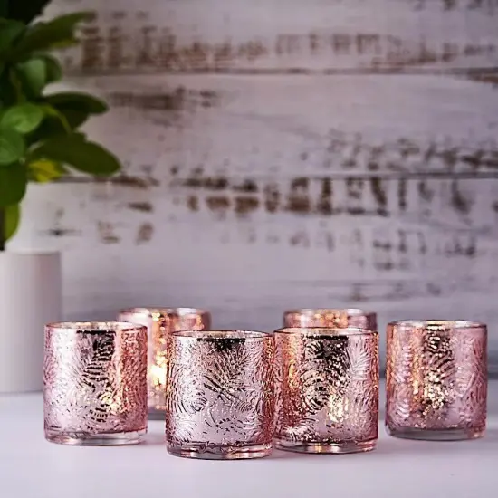 6 pcs Blush Mercury Glass Votive Candle Holders Primrose Design {6}