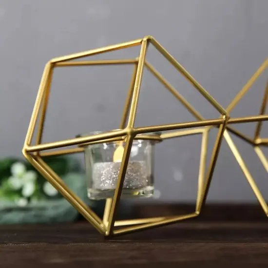 GOLD 5" tall 2 Jointed Geometric Stand with Glass Votive {2}