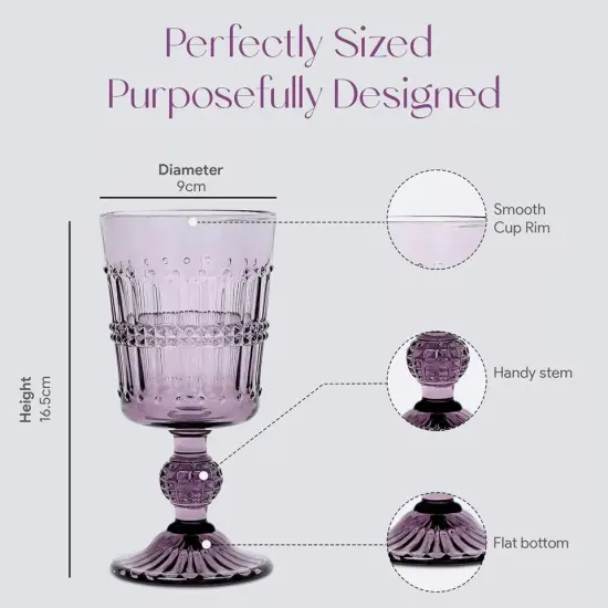 American Atelier Vintage Beaded Wine Glasses, Set of 4, 9 Oz Capacity - Purple {3}