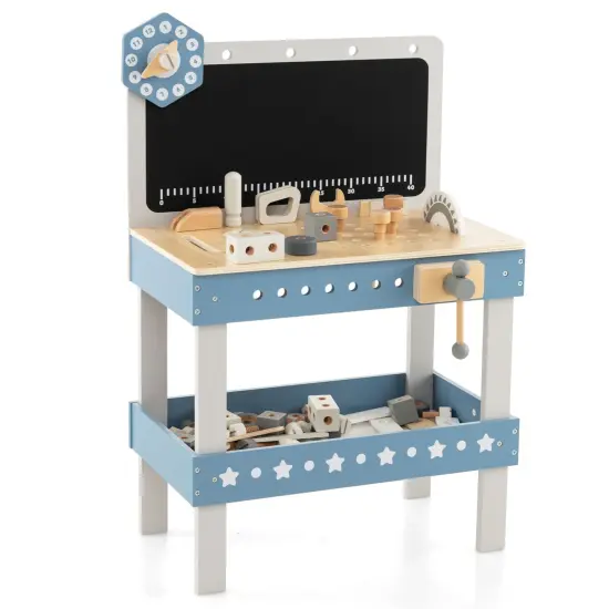 Kids Play Tool Workbench Set With 61 Pcs Tool And Parts Set-blue {2}
