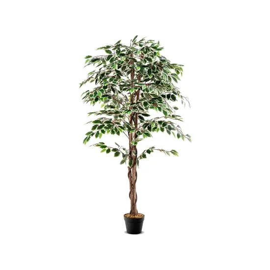 Artificial Ficus Tree Tall Faux Indoor Plant With 1008 Leaves Nursery Pot And Dried Moss {1}