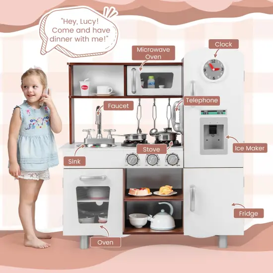 Kids Kitchen Playset With Realistic Sounds And Lights-White and Brown {2}