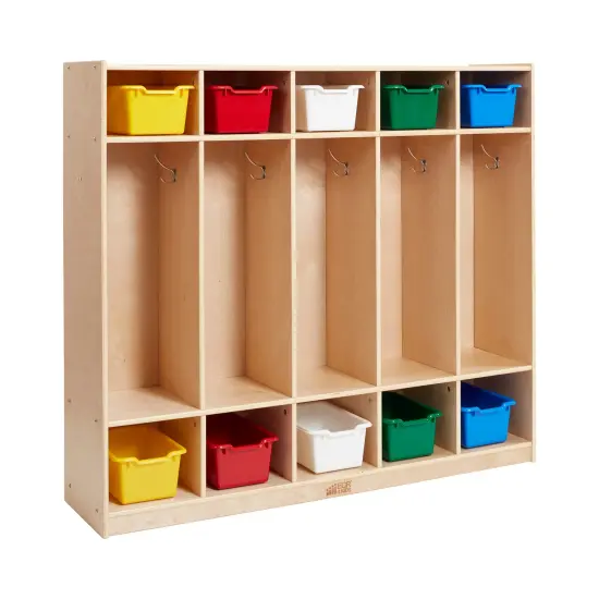 5-Section Coat Locker with 10 Scoop Front Storage Bins, Natural Earthtone {7}