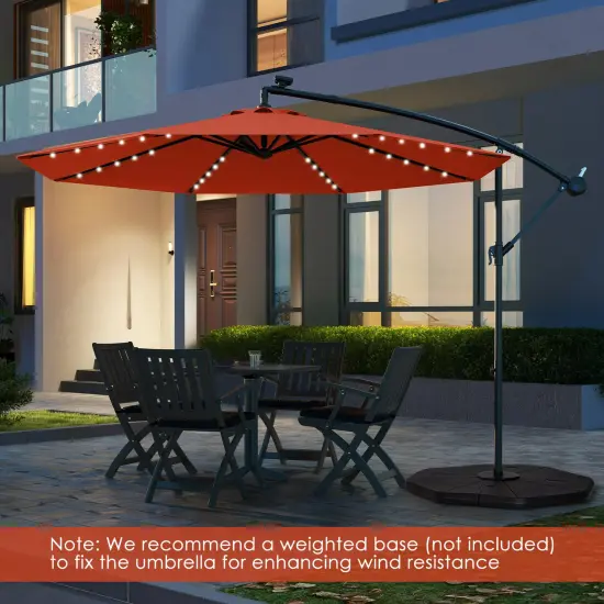 10 Feet Solar Offset Hanging Umbrella With 40 Lamp Beads And Solar Panel-orange {2}