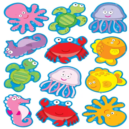 Carson Dellosa 36-Piece Sea Creatures Cut Outs, Colorful Cardstock Fish Cutouts for Ocean Themed Party Decorations, Summer, Bulletin Board, and Classroom Decor {1}