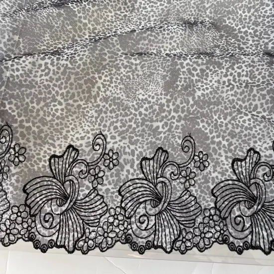 Kitcheniva 9" Wide Black & Grey Leopard-Print Embroidered Lace {2}