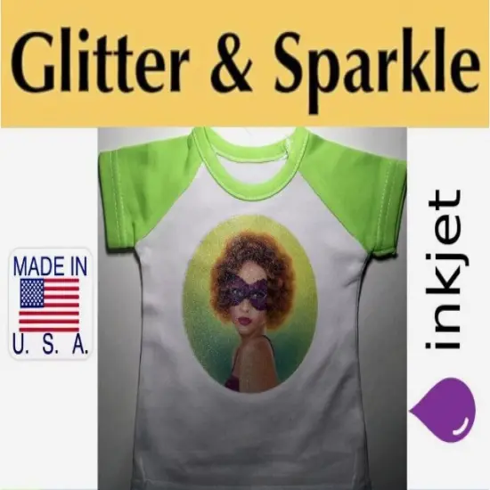 Green Glitter Heat Transfer Paper for Inkjet Printer (15 Sheets, 8.5x11'') Printable Heat Transfer Vinyl for T Shirts Iron on Transfers for Light & Dark Fabrics {1}