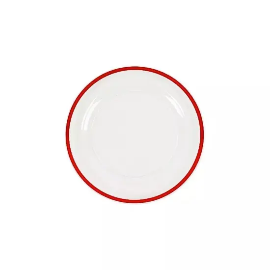 CLEAR 10 Round 7" Plastic SALAD PLATES Red Rim {1}