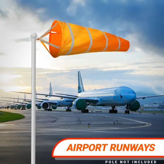 G128 Orange Windsock 60 Inch | Printed 210D Polyester | Heavy Duty Polyester Wind Direction Measurement with Reflective Belt, For Outdoor Airport, Farm and Park {2}