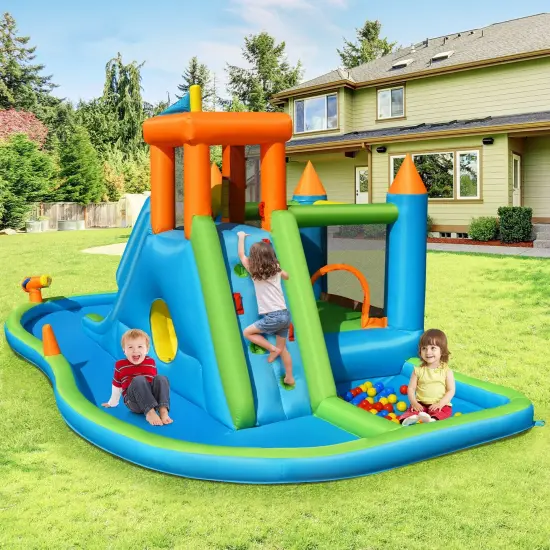 Inflatable Water Slide Kids Bounce House Splash Water Pool with Blower {5}