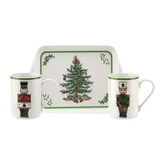 Spode Christmas Tree Nutcracker Set of 2 Mugs and Tray {1}
