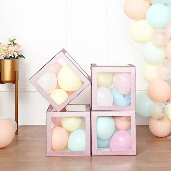 BLUSH 12" Transparent Balloon Boxes with Glittered Trim Centerpiece {3}