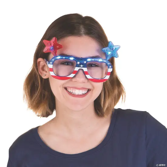 6 1/4" x 2 1/4" Patriotic Light-Up Red, White & Blue Plastic Glasses 6 Pc. {2}
