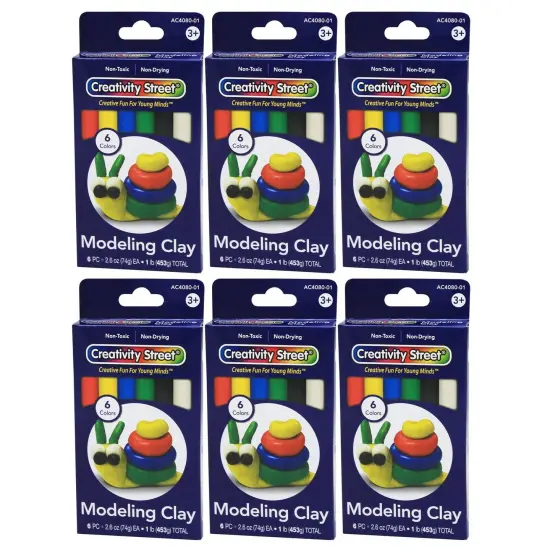 Extruded Modeling Clay, 6 Assorted Colors, 6 Sticks/1 lb. Per Pack, 6 Packs {1}