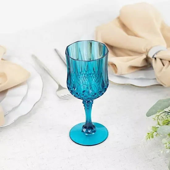 OCEAN BLUE 6 Plastic 8 oz Crystal Cut Goblets WINE GLASSES {3}