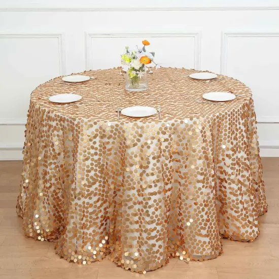 120" Large Payette Sequin Round Tablecloth Matte champagne {4}