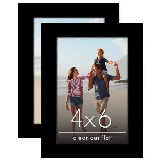 Americanflat 4x6 Modern Picture Frame - Set of 2 - Photo Frame for Wall Display - Shatter Resistant Glass - Adjustable Hanging Hardware - Includes Easel for Tabletop Display - Black {1}