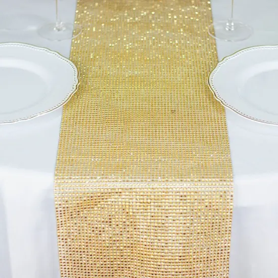 Crystal Rhinestone Table Runner Gold {3}