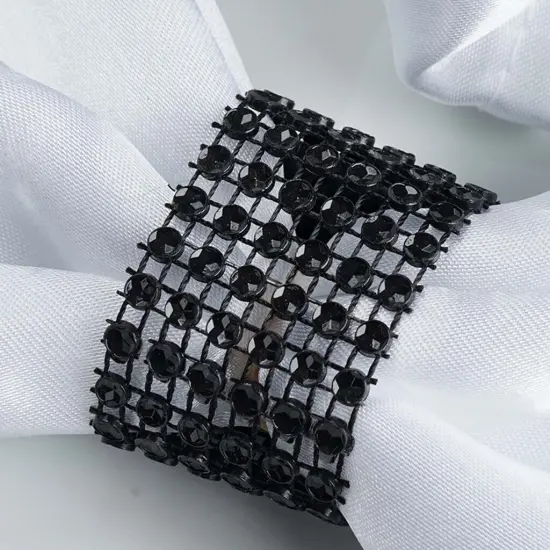 20-Pieces Diamond Rhinestone Mesh Napkin Rings Black {4}