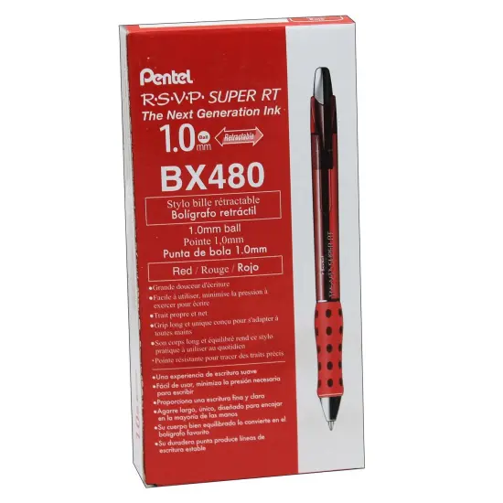 R.S.V.P.&reg; Super RT Retractable Ballpoint Pen, Red, Pack of 12 {1}
