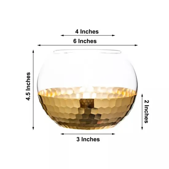 2 CLEAR GOLD 6" wide Glass Round Honeycomb Rim Vases {4}