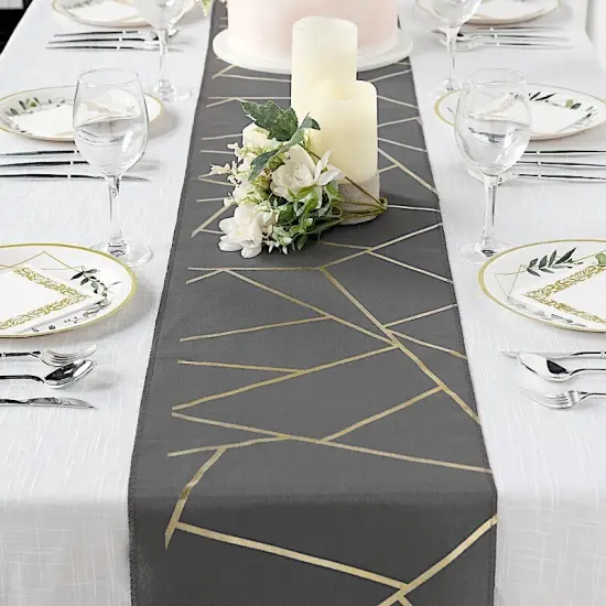 Geometric Polyester Table Runner Charcoal grey {4}