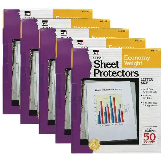 Sheet Protectors, Economy Weight, Letter Size, Clear, 50 Per Box, 5 Boxes {1}